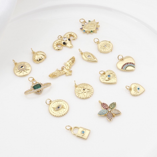 Picture of Brass Charms Gold Plated Micro Pave Multicolour Cubic Zirconia