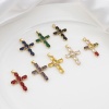Immagine di Ottone Religione Ciondoli Oro Placcato Croce Micro Spianare Multicolore Cubic Zirconiae 3.9cm x 2.3cm, 1 Pz                                                                                                                                                   