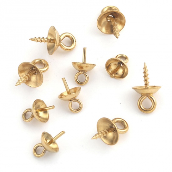 Picture of 304 Stainless Steel Pearl Pendant Connector Bail Pin Cap Gold Plated