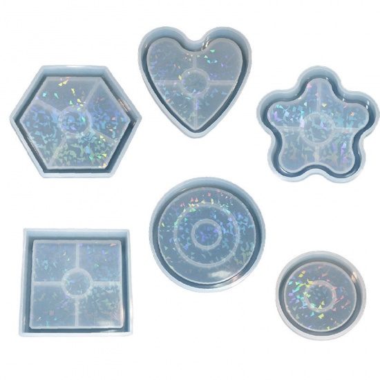 Picture of Silicone Resin Mold For Jewelry Coaster Making Hexagon White Holographic Laser