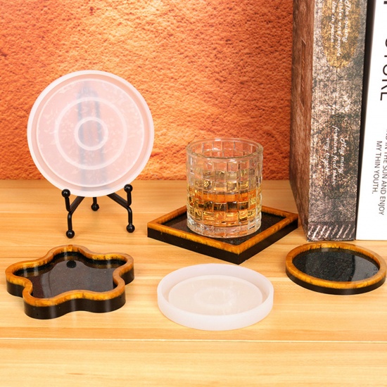 Picture of Silicone Resin Mold For Jewelry Coaster Making Hexagon White Holographic Laser