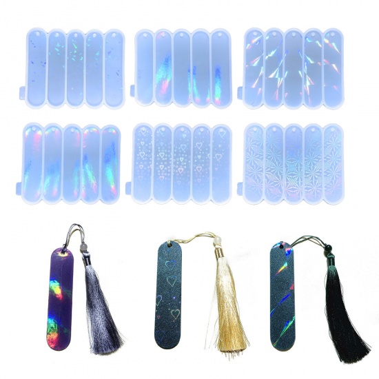 Picture of Silicone Resin Mold For Jewelry Bookmark Making Strip White Holographic Laser 17.4cm x 14cm