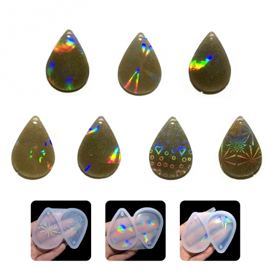 Picture of Silicone Resin Mold For Jewelry Making Drop White Holographic Laser 7.9cm x 6cm
