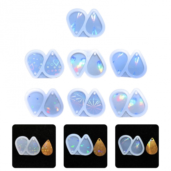 Picture of Silicone Resin Mold For Jewelry Making Drop White Holographic Laser 6cm x 4.5cm
