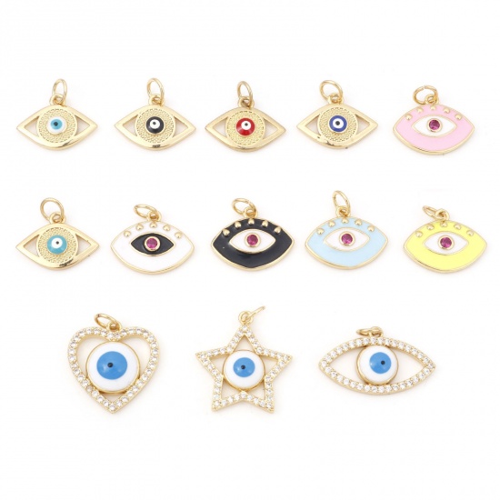 Picture of Brass Religious Charms Gold Plated Evil Eye Enamel