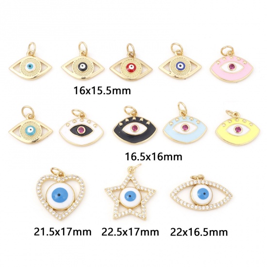 Picture of Brass Religious Charms Gold Plated Evil Eye Enamel