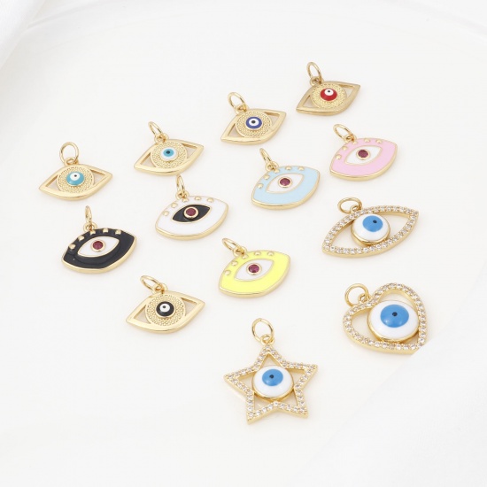 Picture of Brass Religious Charms Gold Plated Evil Eye Enamel