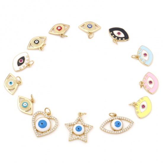 Picture of Brass Religious Charms Gold Plated Evil Eye Enamel