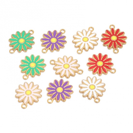 Picture of 304 Stainless Steel Charms Gold Plated Daisy Flower Enamel 16.5mm Dia.