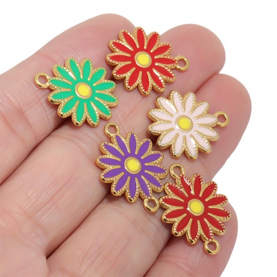 Picture of 304 Stainless Steel Charms Gold Plated Daisy Flower Enamel 16.5mm Dia.