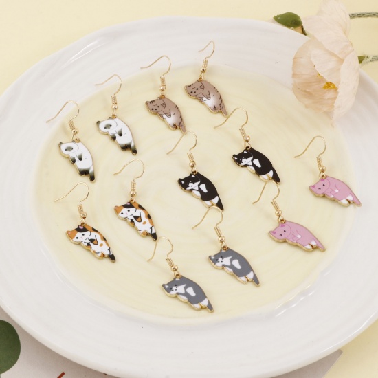 Picture of Cute Earrings Gold Plated Multicolor Cat Animal