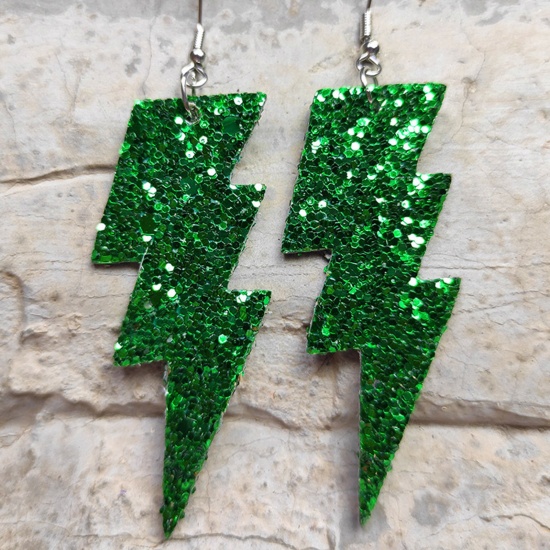 Picture of PU Leather Stylish Earrings Silver Tone Multicolor Lightning Glitter