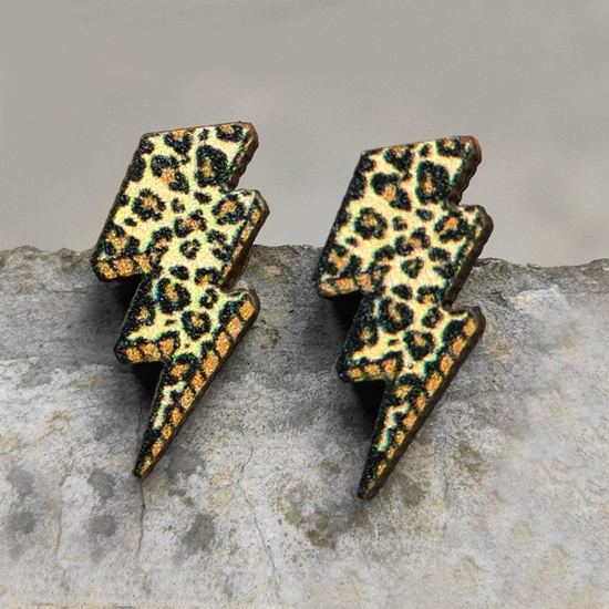 Imagen de Madera Retro Pendientes Multicolor Vaca de Leche Leopardo 1 Par