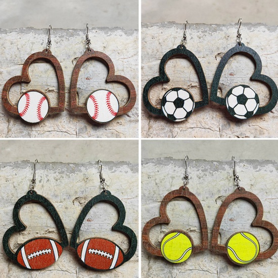 Picture of Wood Sport Earrings Silver Tone Multicolor Heart
