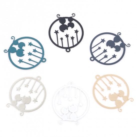 Picture of Iron Based Alloy Filigree Stamping Charms Multicolor Star Cat Hollow 26mm x 22mm