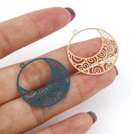 Picture of Iron Based Alloy Filigree Stamping Charms Multicolor Round Spiral Hollow 27mm x 25mm