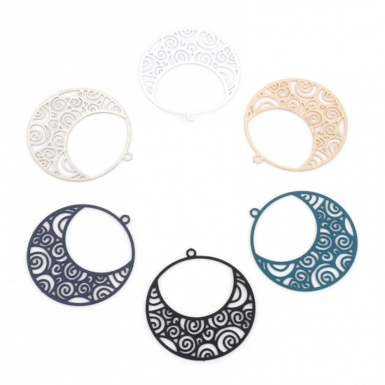 Picture of Iron Based Alloy Filigree Stamping Charms Multicolor Round Spiral Hollow 27mm x 25mm