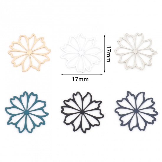 Picture of Iron Based Alloy Filigree Stamping Charms Multicolor Flower Hollow 17mm x 17mm