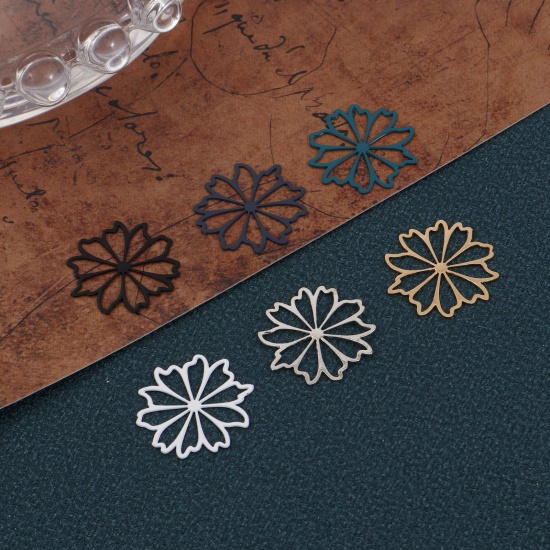 Picture of Iron Based Alloy Filigree Stamping Charms Multicolor Flower Hollow 17mm x 17mm