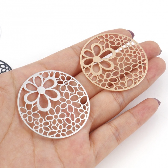 Picture of Iron Based Alloy Filigree Stamping Pendants Multicolor Round Flower Hollow 4.1cm Dia.