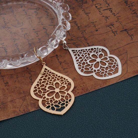 Picture of Iron Based Alloy Filigree Stamping Pendants Multicolor Calabash Flower Hollow 5cm x 3.2cm