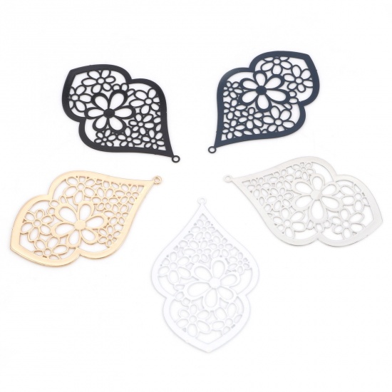 Picture of Iron Based Alloy Filigree Stamping Pendants Multicolor Calabash Flower Hollow 5cm x 3.2cm