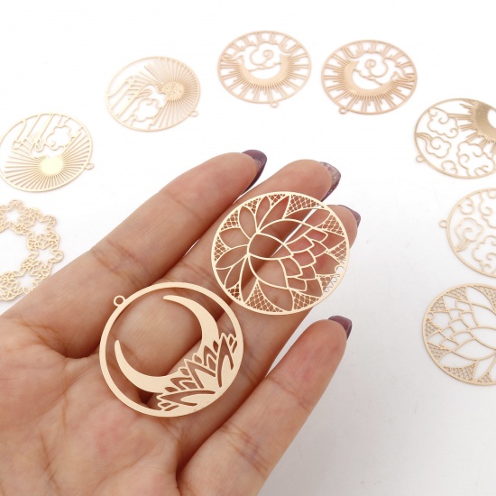 Picture of Iron Based Alloy Filigree Stamping Pendants KC Gold Plated Hollow