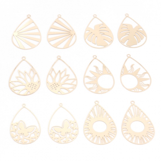 Picture of Iron Based Alloy Filigree Stamping Pendants KC Gold Plated Drop Hollow