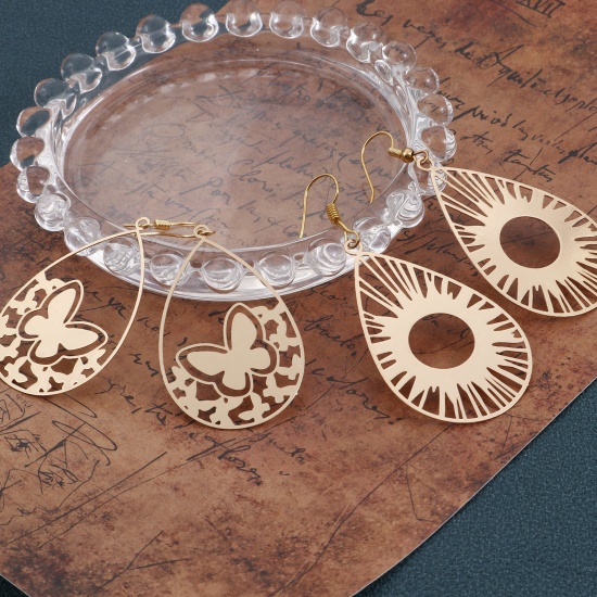 Picture of Iron Based Alloy Filigree Stamping Pendants KC Gold Plated Drop Hollow