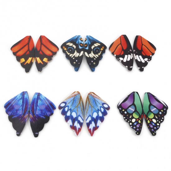 Изображение PU Кожа Подвески Крыло бабочки Разноцветный Двухсторонний 5.5см x 3см, 5 ШТ