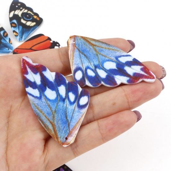 Picture of PU Leather Pendants Butterfly Wing Multicolor Double Sided 5.5cm x 3cm
