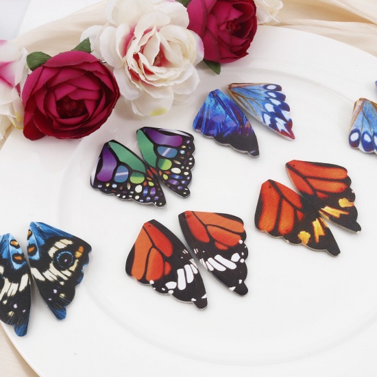 Изображение PU Кожа Подвески Крыло бабочки Разноцветный Двухсторонний 5.5см x 3см, 5 ШТ