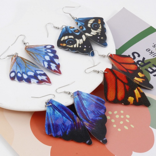 Picture of PU Leather Pendants Butterfly Wing Multicolor Double Sided 5.5cm x 3cm