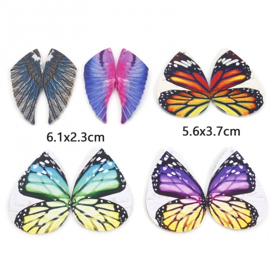 Изображение PU Кожа Подвески Крыло бабочки Разноцветный Двухсторонний 5 ШТ
