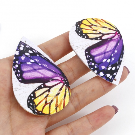 Immagine di PU Cuoio Ciondoli Ala della Farfalla Multicolore Doppia Faccia 5 Pz