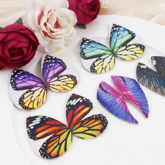 Picture of PU Leather Pendants Butterfly Wing Multicolor Double Sided