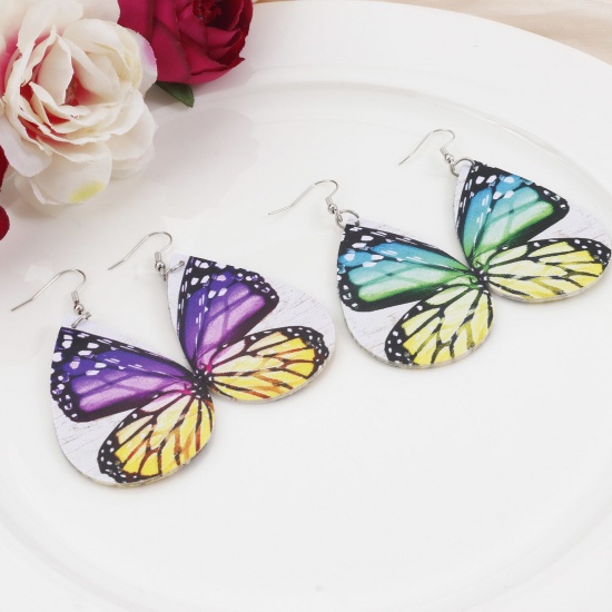 Picture of PU Leather Pendants Butterfly Wing Multicolor Double Sided