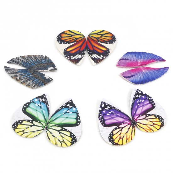 Immagine di PU Cuoio Ciondoli Ala della Farfalla Multicolore Doppia Faccia 5 Pz