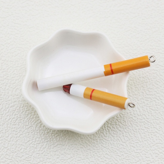 Picture of Resin Pendants Cigarette Silver Tone Brown 3D
