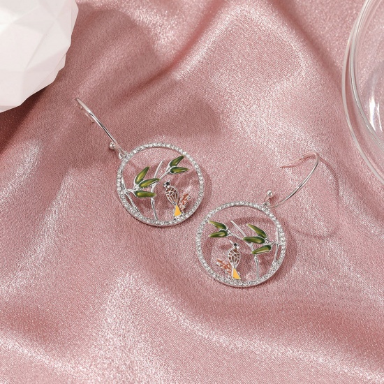 Picture of Retro Earrings Round Bird Hollow Clear Rhinestone
