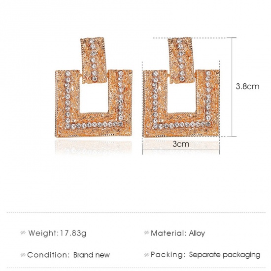 Picture of Retro Earrings Square Hollow Clear Rhinestone