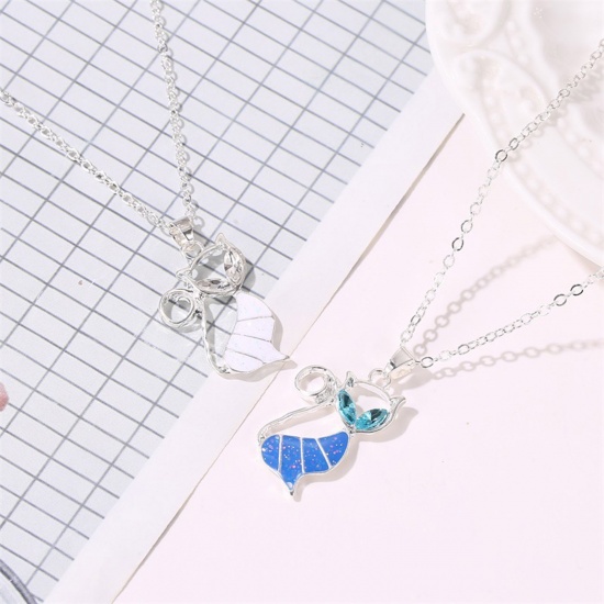 Picture of Stylish Pendant Necklace Silver Tone Cat Animal Imitation Opal