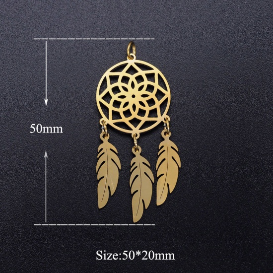 Picture of 201 Stainless Steel Dream Catcher Pendants Round Filigree 50mm x 20mm