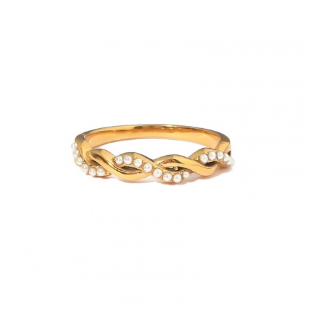Umweltfreundlich Elegant Stilvoll 18K Echtgold plattiert 304 Edelstahl & Naturperle Uneinstellbar Geflochten Ring Für Frauen 1 Stück