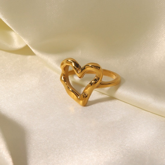 Immagine di Ecologico Elegante Semplice 18K Oro riempito 304 Acciaio Inossidabile Non Regolabile Cuore Filigrana Anello Per Donne San Valentino 1 Pz