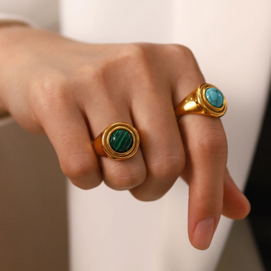 Picture of Eco-friendly Bohemia Boho Stylish 18K Real Gold Plated 304 Stainless Steel & Stone Unadjustable Round Rings For Women