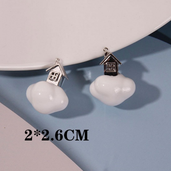 Immagine di Resina Tempo Collezione Charms Nuvole 3D Tono Argento Casa 2.6cm x 2cm, 2 Pz