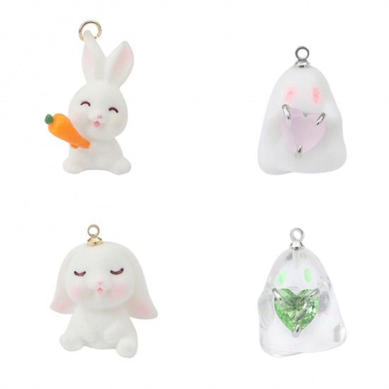 Image de Breloques Jour de Pâques en Résine Lapin 3D Multicolore Fantôme Halloween 2 Pcs