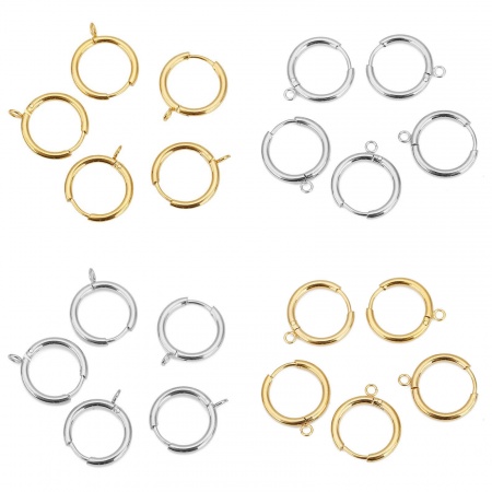 304 Edelstahl Ohrreifen Rund Bunt Mit Öse 16mm x 2mm, 2 Stück