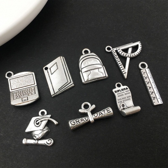 Picture of Zinc Based Alloy College Jewelry Charms Antique Silver Color 20 PCs